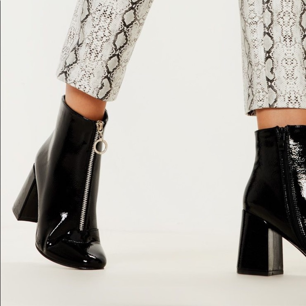 Patent Zip-Up Ankle Boots